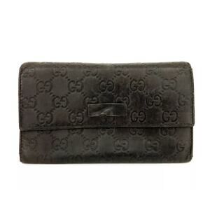 Authentic GUCCI Ssima GG Logo Brown Leather Long Trifold Wallet